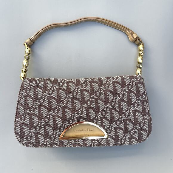 Dior Trotter Monogram Brown Tan Malice Flap Shoulder Bag Gold Hardware - Picture 1 of 16